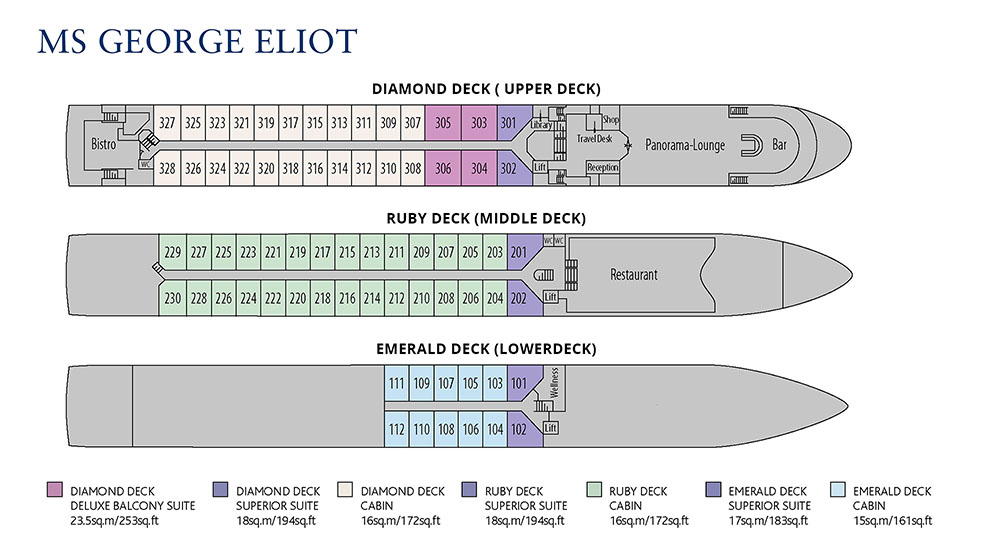 Full deck plan of the MS George Eliot ship