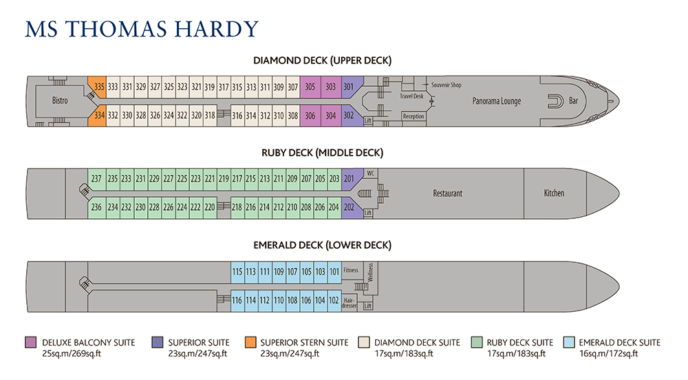 Full-deck plan of the Ms Thomas Hardy ship