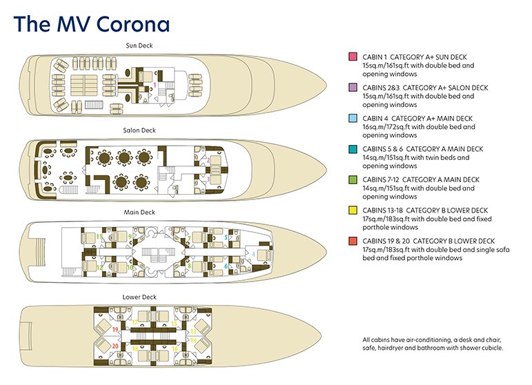 Full deck plan of the MC Corona ship