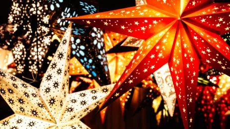 colourful Paper Christmas Lantern lit from within