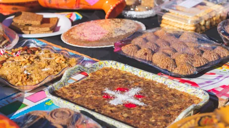 A table covered with traditional Berber dishes for Yennayer