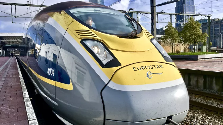 Exterior front shot of the nose of the Eurostar train