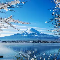 Lake Kawaguchi-ko,Mount Fuji with snow, Japan