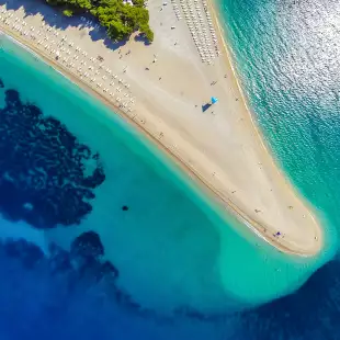 Birds-eye view of Golden Horn Beach and the clear waters of Croatia