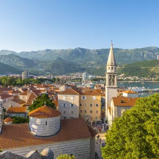 The old streets, stone houses and church in the town of Budva. Montenegro