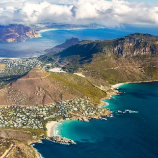 Aerial view of Cape Town in South Africa from helicopter