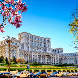 Exterior view of the Palace of the Parliament in Bucharest, Romania