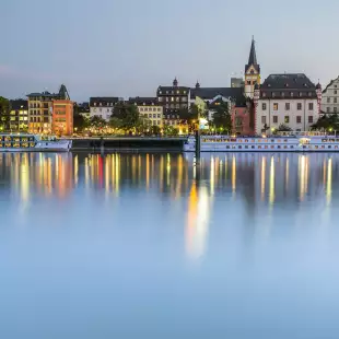 Koblenz City overlooking the Moselle River before sunset in Germany