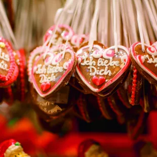 Gingerbread Hearts at German Christmas Market in Nuremberg, Germany