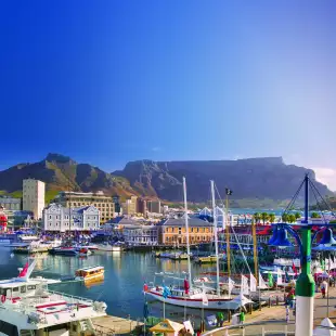 V&A Waterfront, a harbour with multiple docked boats, South Africa