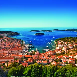 Harbour of old Adriatic island town Hvar in Croatia