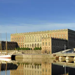 Morning view of The Royal Palace and river in Stockholm, Sweden.