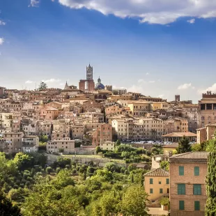 Aerial scenic view of Siena town and historical houses in Tuscany, Ialy