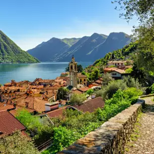 Landscape image of Lake Como and Greenway track in Italy