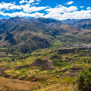 Colca Canyon and the surrounding Valley with green peaks and mountains, Peru