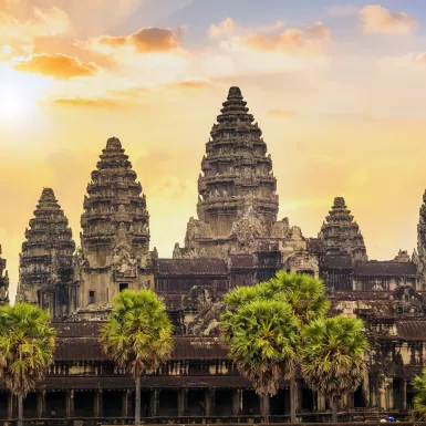 Beautiful sunrise at Ankor Wat temple complex in Siem Reap, Cambodia