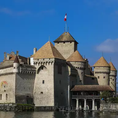 Chillon Castle on Lake Geneva in Switzerland