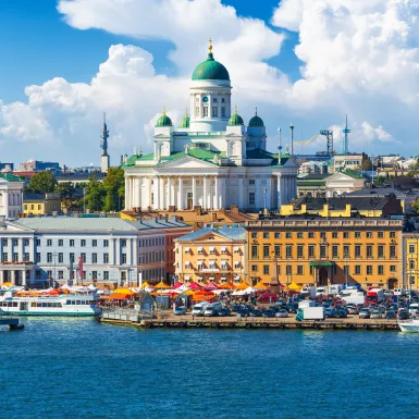 Aerial view of Market Square at the Old Town pier in Helsinki, Finland