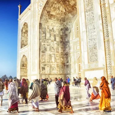 Tourists at the Taj Mahal in Agra, India