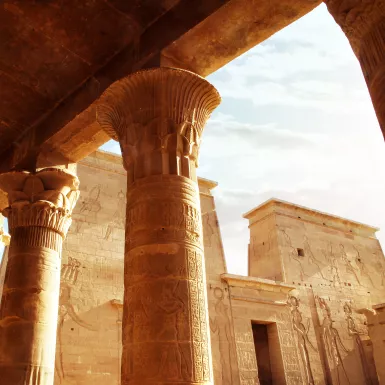 Columns at the Temple of Philae in Aswan, Egypt