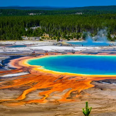 A section of the Grand Prismatic in Yellowstone National Park shows the spring with its unreal bright palette of colours.