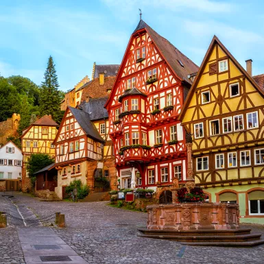 Colorful half-timbered houses in Miltenberg historical medieval Old Town, Bavaria, Germany