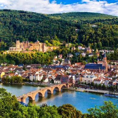 View of Heidelberg town and University with riverside in Germany