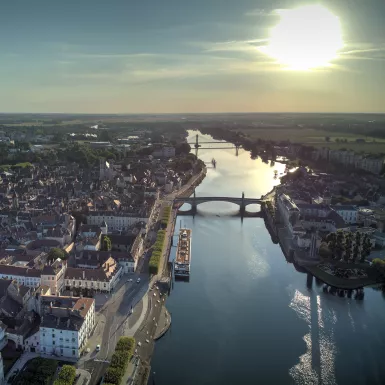 Aerial view of the River Rhône with a sunny sky