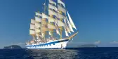 Exterior of the Royal Clipper ship sailing at sea