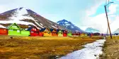 Row of colorful wooden houses at Longyearbyen in Svalbard