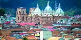 Colourful blue roofs on a cathedral in the town of Cuenca