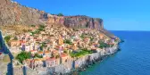 Aerial view of the old town of Monemvasia in Lakonia of Peloponnese, Greece