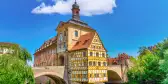 Town hall above the river Regnitz at Bamberg old town in Bavaria, Germany