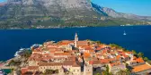 Aerial view of Korcula town on Korcula island, Adriatic Sea, Croatia