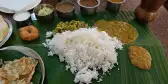 Traditional Indian meal served on a banana leaf