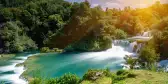 Sunlight beaming over the Krka waterfalls at Krka National Park in Dalmatia, Croatia