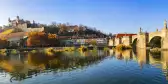 Panorama of Würzburg town and river with bridge in Bavaria, Germany