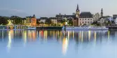 Koblenz City overlooking the Moselle River before sunset in Germany