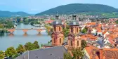 Aerial view of Miltenberg town with bridge over river Main in Germany