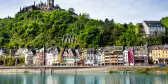 Imperial Castle on mountain with houses overlooking Mosel river in Cochem, Germany