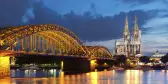 Panorama of Cologne city and Rhine River at night, Germany