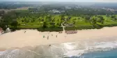 Aerial of Taj Exotica Resort & Spa and Cavelossim beach coastline in Goa, India