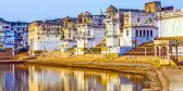 Lake view to the ghats of Pushkar city in Rajasthan, India