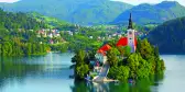 Santa Maria Church catholic church on an island in the centre of Lake Bled, Slovenia