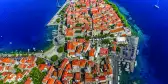 Aerial helicopter shoot of Korčula old town in Dubrovnik