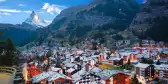 Zermatt village with a view of the peak of the Matterhorn mountain, Swiss Alps