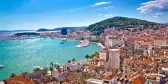 Split waterfront and Marjan hill aerial view, Dalmatia, Croatia