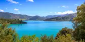 Queens Charlotte Sound mountains and blue sea