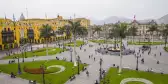 Busy square of the Plaza de Armas, in Lima Peru