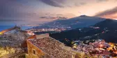 Aerial view of Etna volcano from Taormina, Sicily